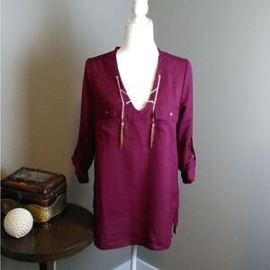 Rue21 top Maroon with Chain lace up Sz M